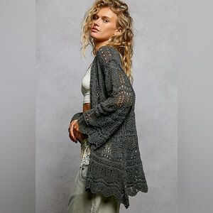 ❤️Hello Gorgeous! POL Openwork Lightweight Open Front Cardigan Scalloped Edge
